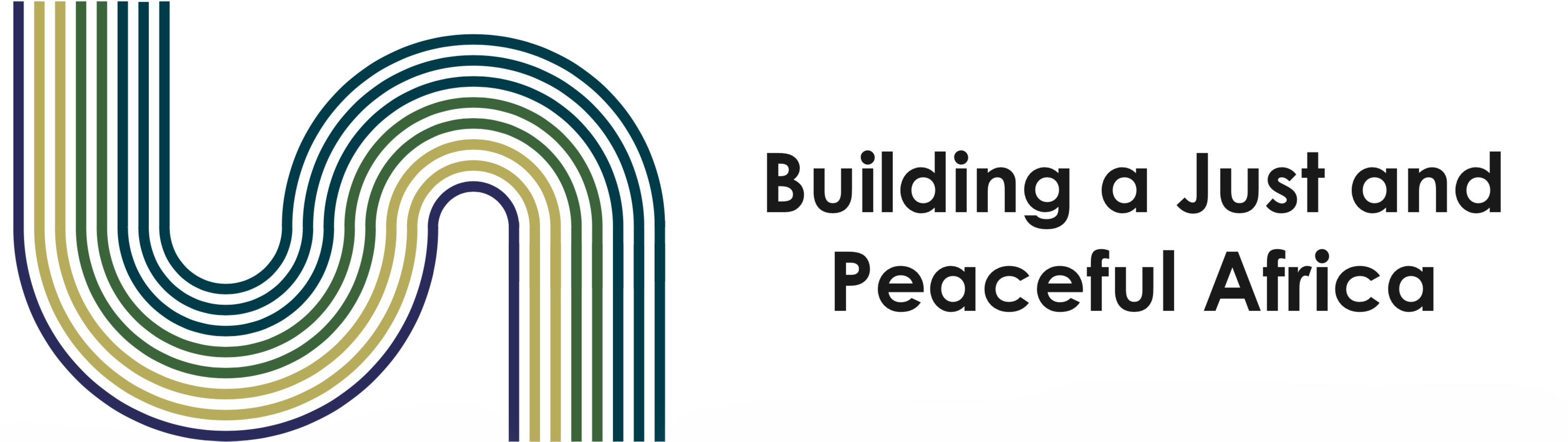 Graphic made of colored lines with the text "Building a Just and Peaceful Africa"