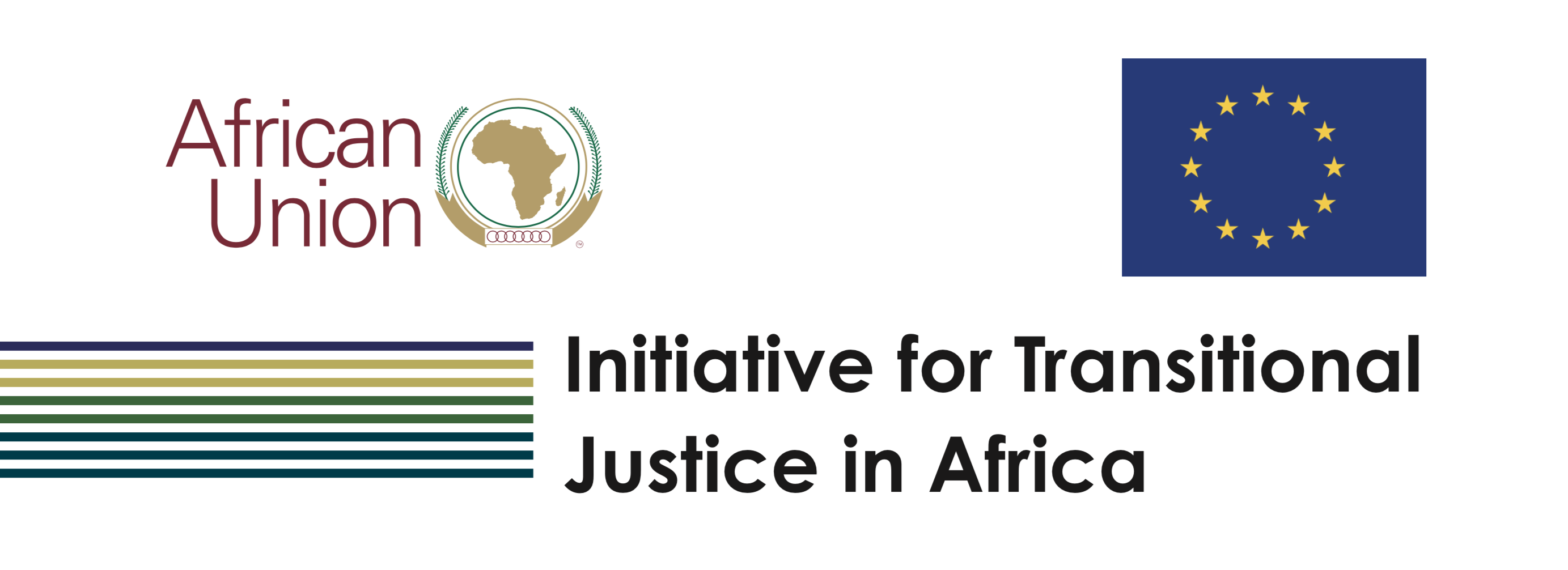 The logos for the African Union and the European Union on top of a series of decorative lines and the title "Initiative for Transitional Justice in Africa"