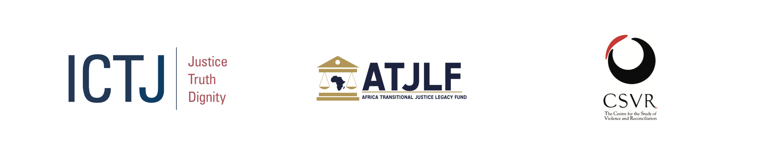 The logos of International Center for Transitional Justice (ICTJ), Africa Transitional Justice Legacy Fund (ATJLF), and The Centre for the Study of Violence and Reconciliation (CSVR)